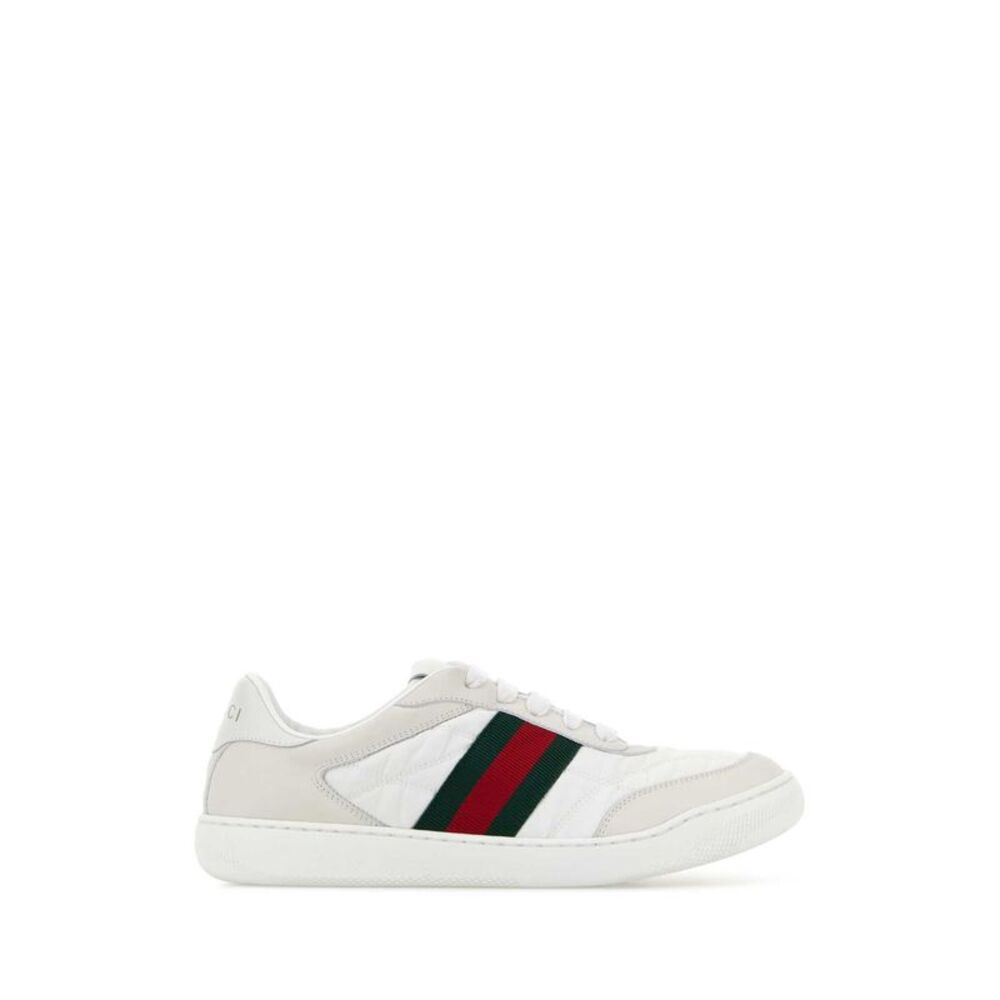 Gucci Women White Leather And Fabric Screener Sneakers